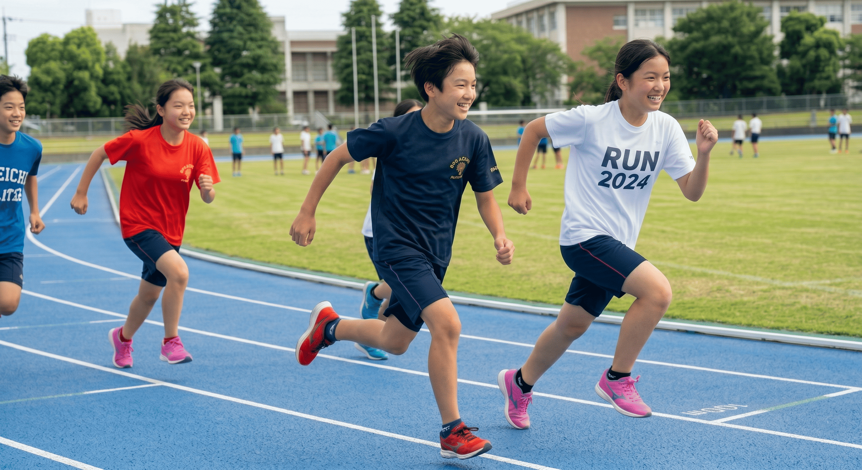 本物の競技場を走る中学生